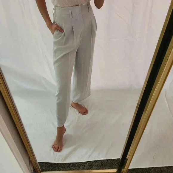 Vintage Pale Blue Wide Leg Trousers High Waisted Pockets Belt Loops Gray Cropped - Picture 2 of 9